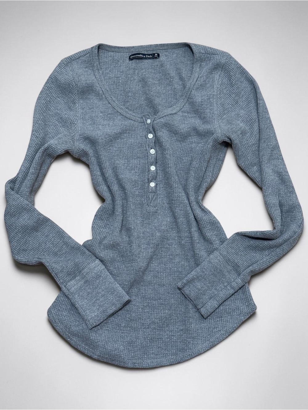 Abercrombie and Fitch Vintage Waffle Knit Henley Medium Gray